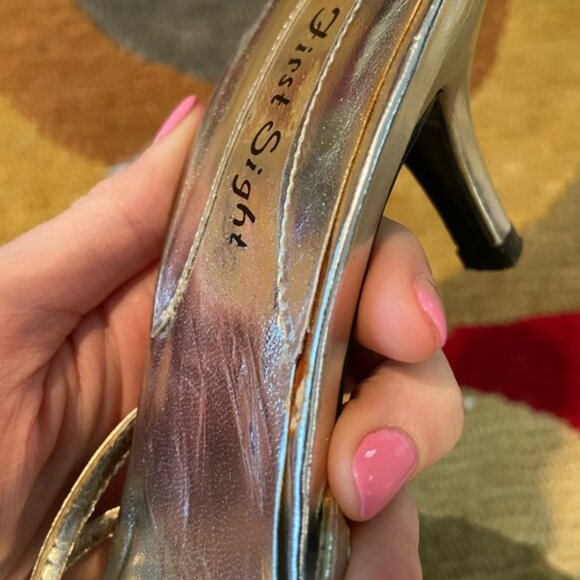 First Sight Silver Rhinestone Dressy Fancy Formal Low Heels Sandals Size 6.5 - Picture 8 of 9